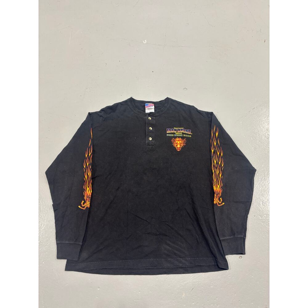 Vintage Iron Horse Long Sleeve Shirt L Black Biker Eagle Sleeve Hit 90s